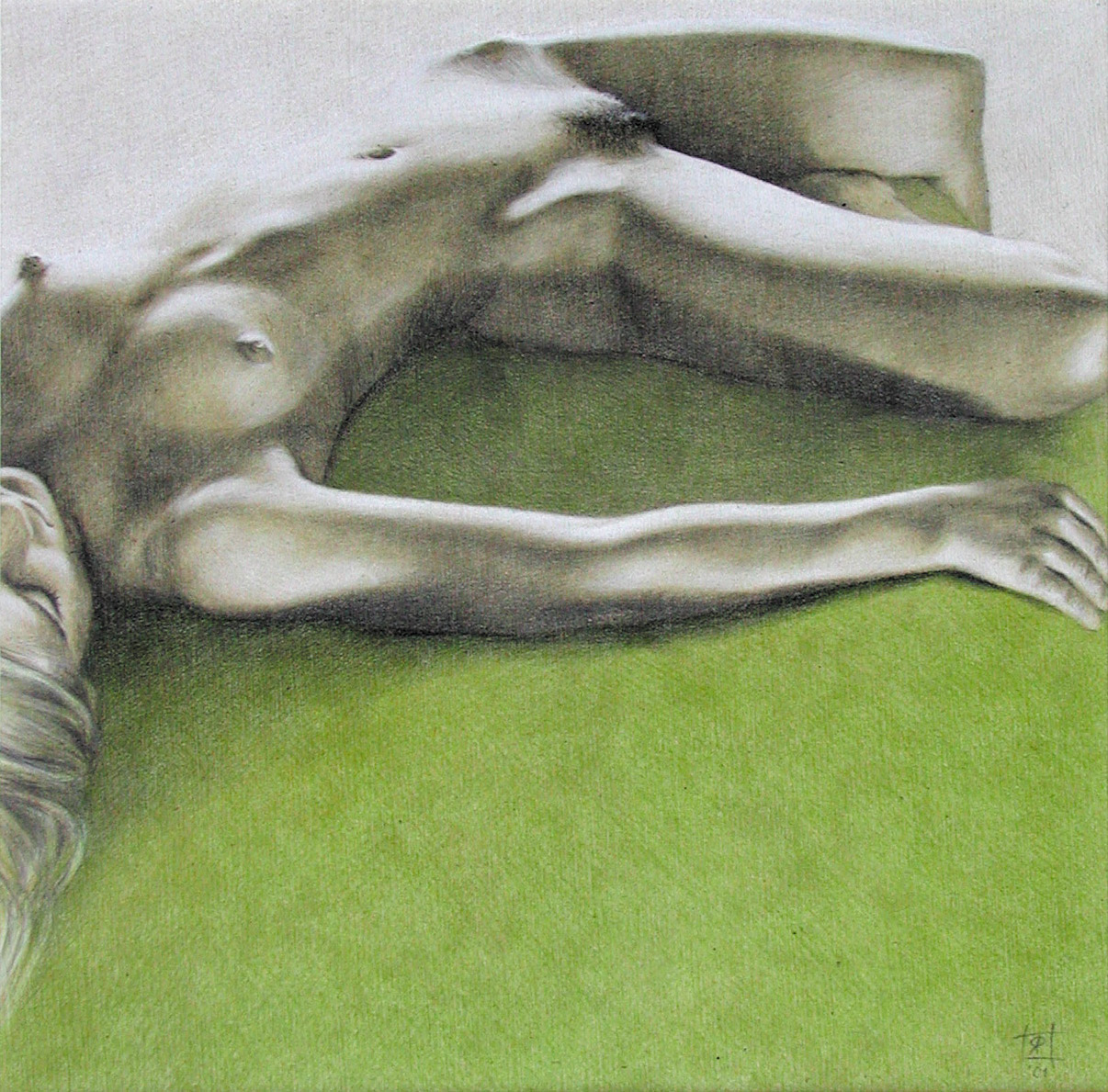 „Streiflicht II“ - Blei- und Farbstift auf Holz - 29 x 29 cm - 2001 - verkauft