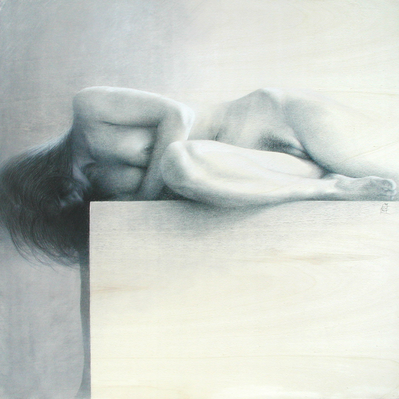 „erreichen“ . Pastellkreide auf Holz . 70 x 70 cm . 2005