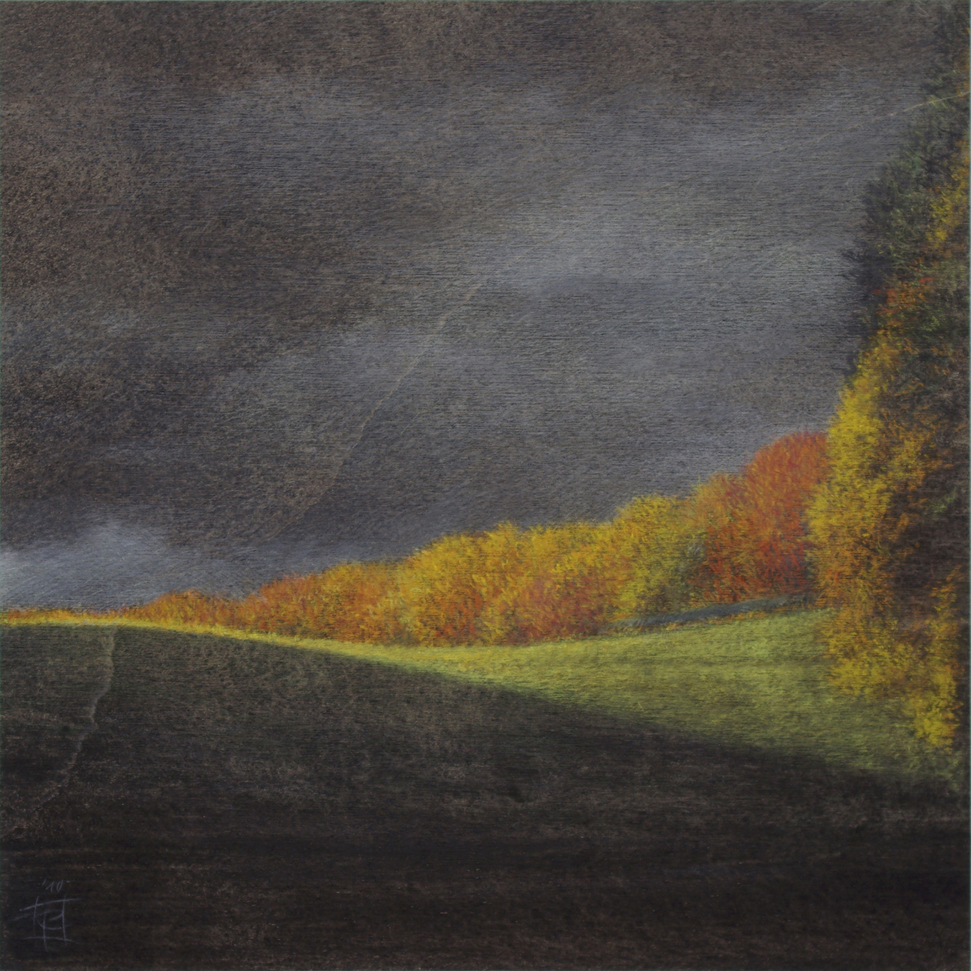 „Herbst II“ . Blei-, Farbstift und Acryl auf Holz . 29 x 29 cm . 2010