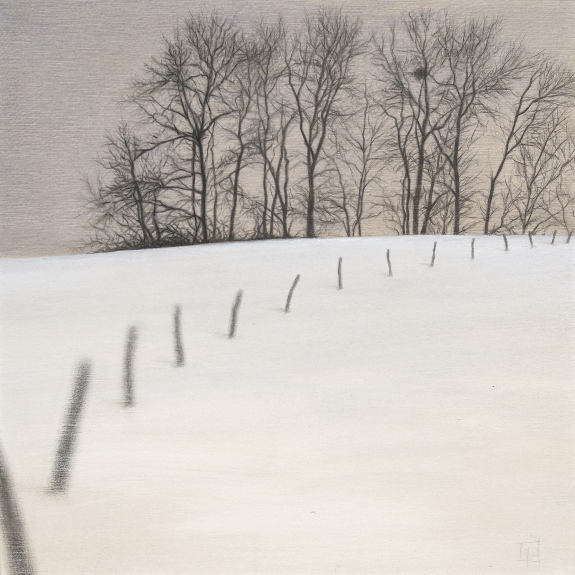 „Winter I“ . Blei-, Farbstift und Acryl auf Holz . 29 x 29 cm . 2010