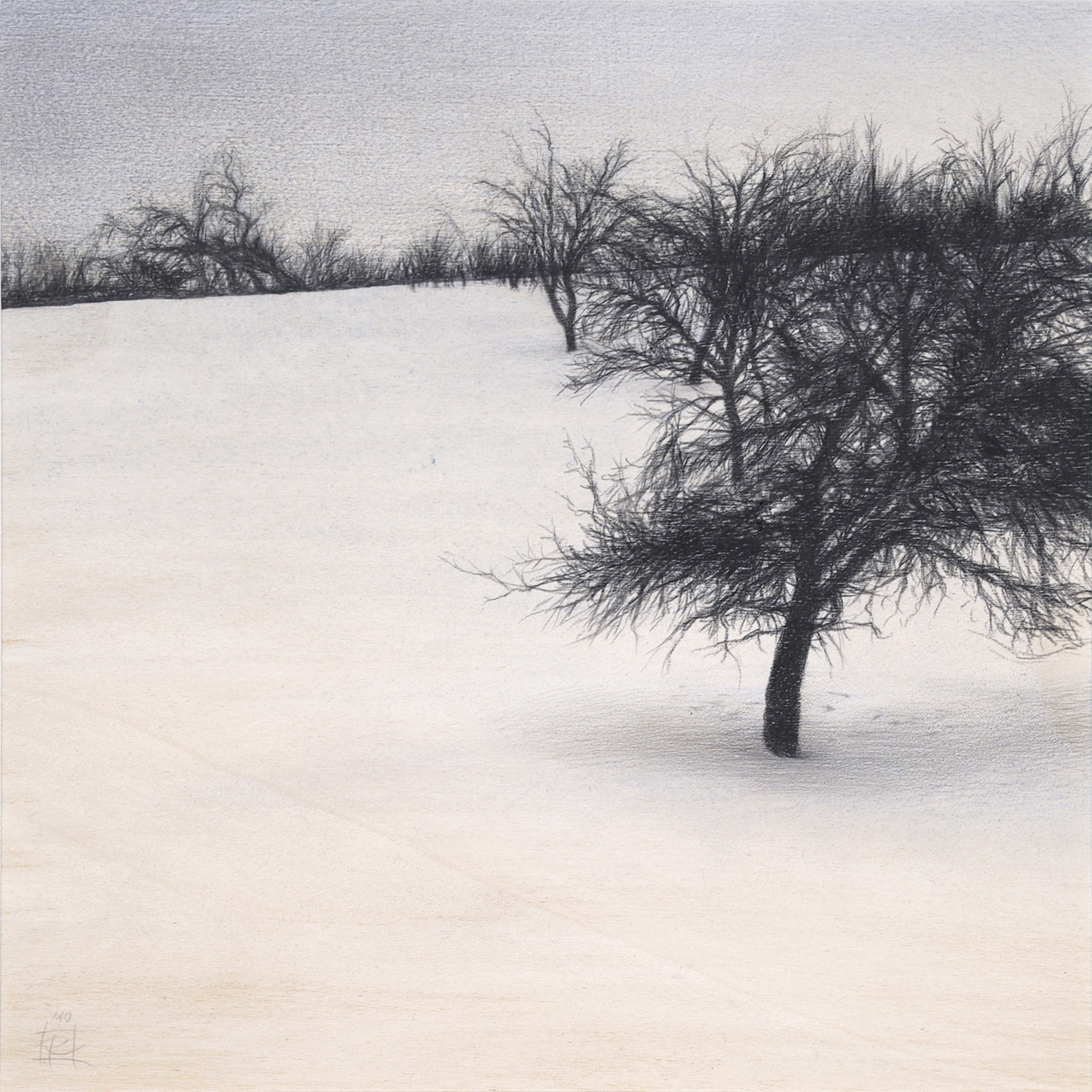 „Winter II“ . Blei-, Farbstift und Acryl auf Holz . 29 x 29 cm . 2010