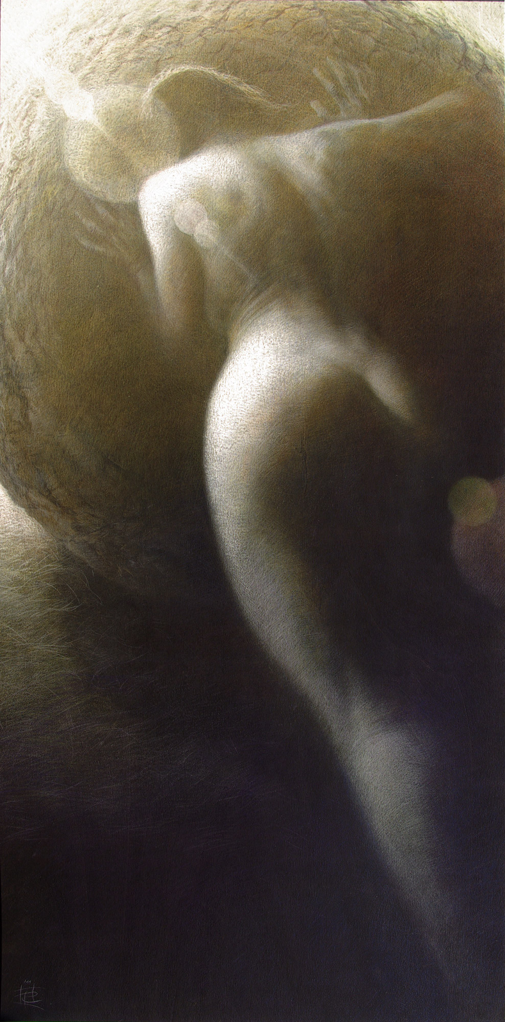 „Traum des Sisyphos“ . Ölkreide, Farbstift und Acryl auf Holz . 60 x 120 cm . 2010